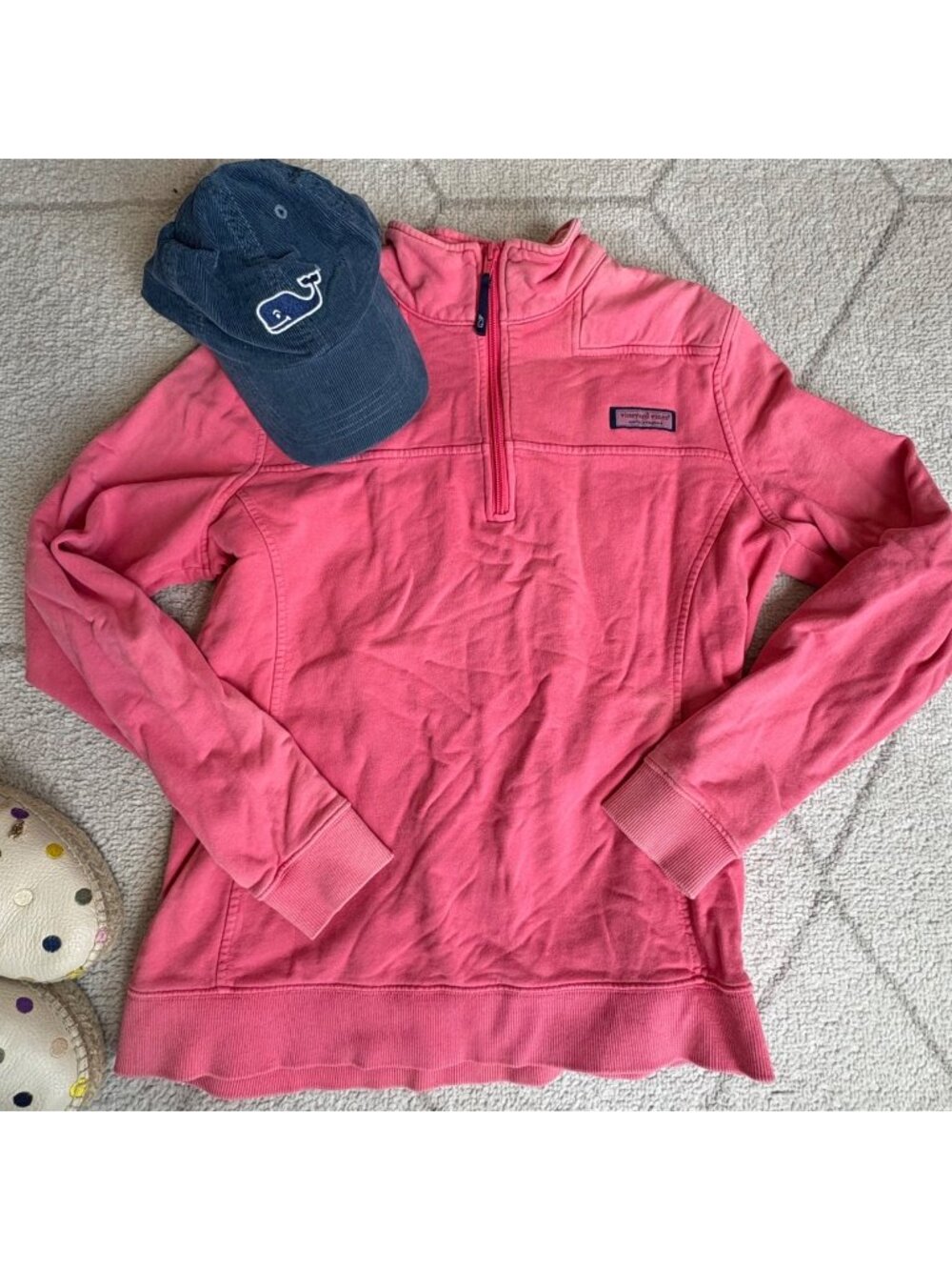 Vineyard Vines Pink Coral Quarter Zip Pullover Sweatshirt Preppy Coastal Sz M